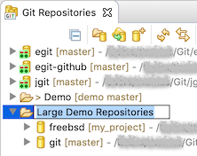 "Screenshot showing the inline renaming of repository groups in EGit 5.7.0."